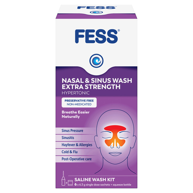 FESS Nasal & Sinus Wash  Extra Strength Saline Wash Kit 6x6.3g