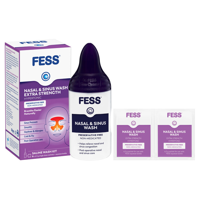 FESS Nasal & Sinus Wash  Extra Strength Saline Wash Kit 6x6.3g