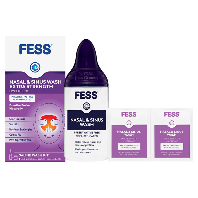 FESS Nasal & Sinus Wash  Extra Strength Saline Wash Kit 6x6.3g