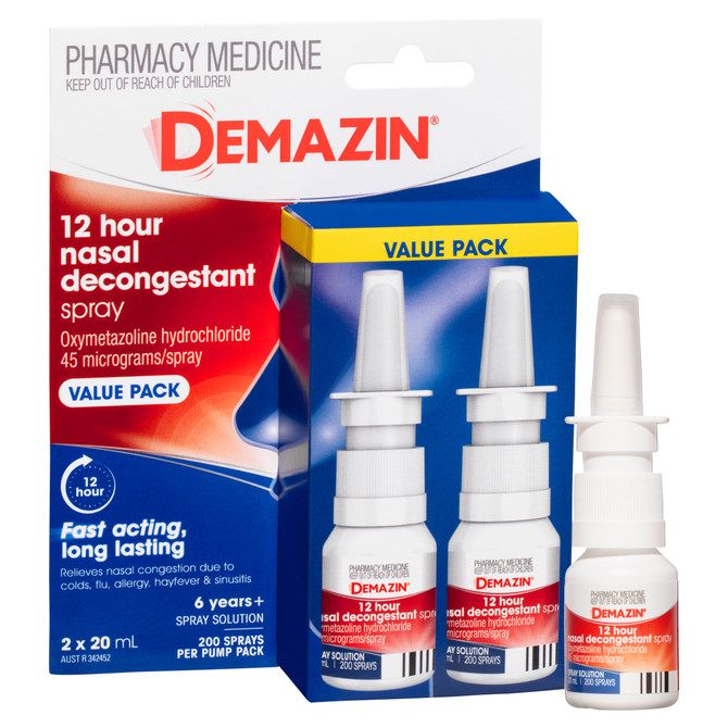Demazin 12 Hour Nasal Decongestant Spray Value Pack 2 X 20mL