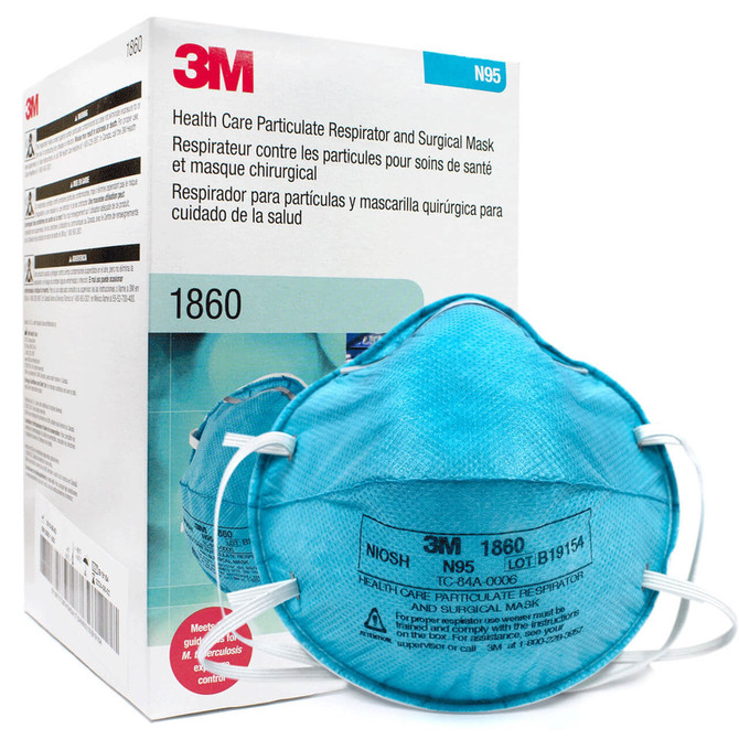 3M Cupped Particulate Respirator & Surgical Mask 1860 (standard size), N95/P2 with Fluid Resistance - 20 in Box