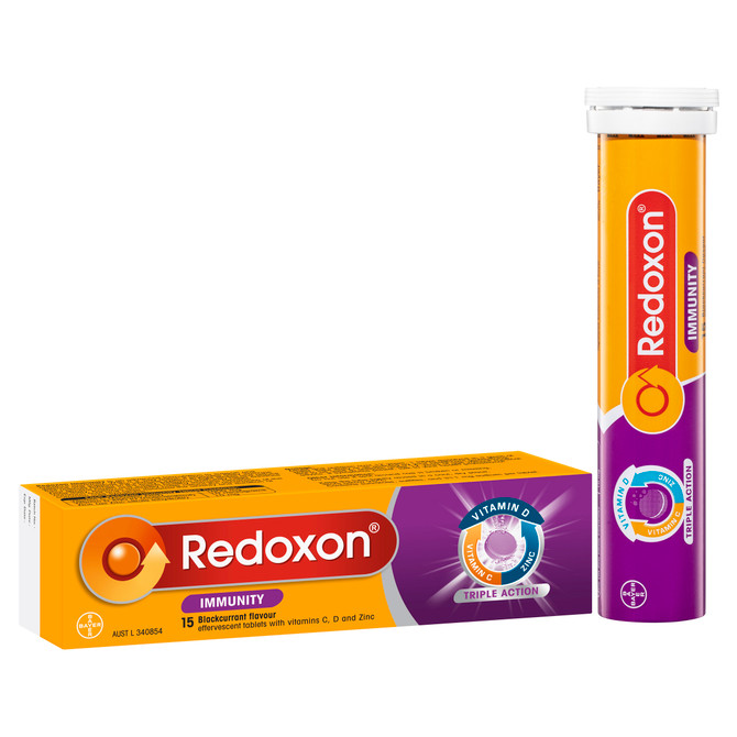 Redoxon Immunity Vitamin C, D and Zinc Blackcurrant Flavoured Effervescent Tablets 15 pack