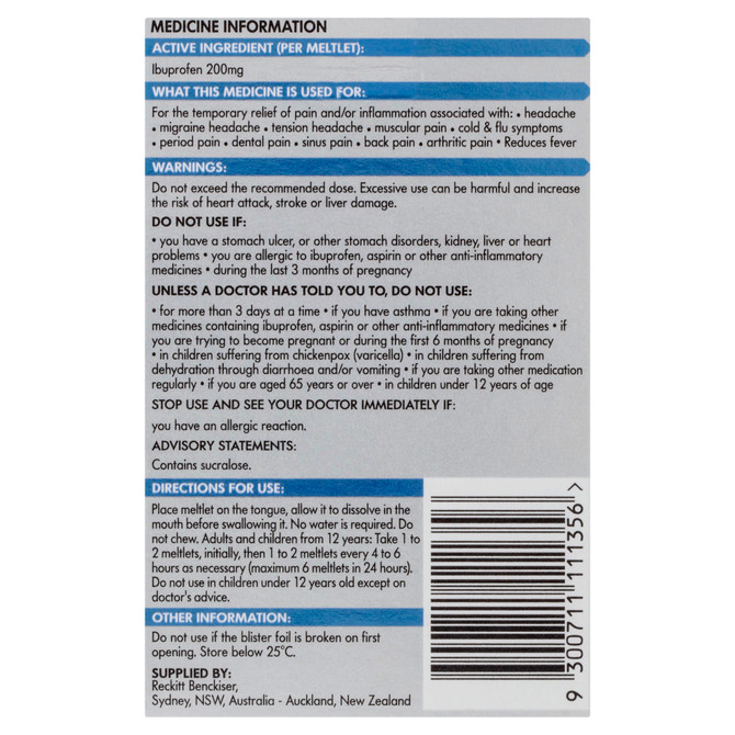 Nurofen Meltlets Pain Relief Berry Burst 200mg Ibuprofen 48 Value Pack