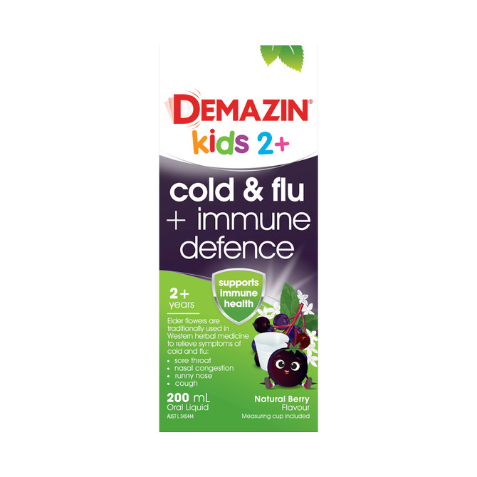 Demazin Kids 2+ Cold & Flu + Immune Defence Natural Berry Oral Liquid 200mL