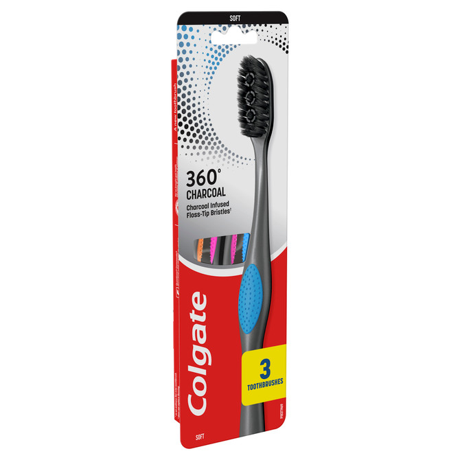 Colgate 360° Charcoal Manual Toothbrush, Soft 3 Pack