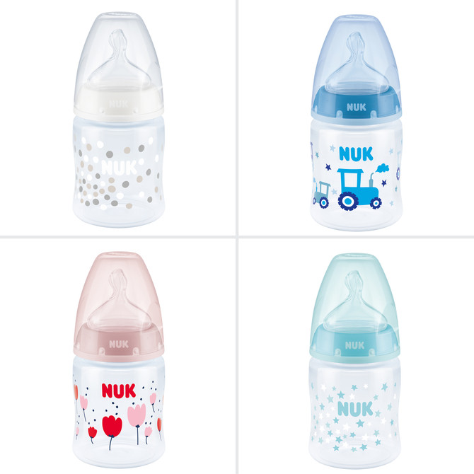 NUK First Choice+ Baby Bottle 0-6m 150ml, Anti-Colic, Temperature Control, Silicone Teat, BPA-Free - Assorted