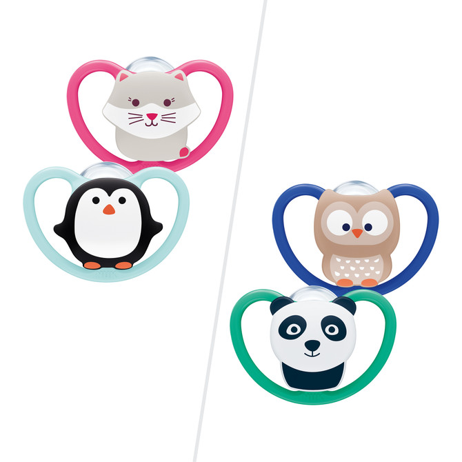 NUK Space Baby Dummy 6-18m, With Extra Ventilation, BPA-Free Silicone, 2 Pack - Assorted