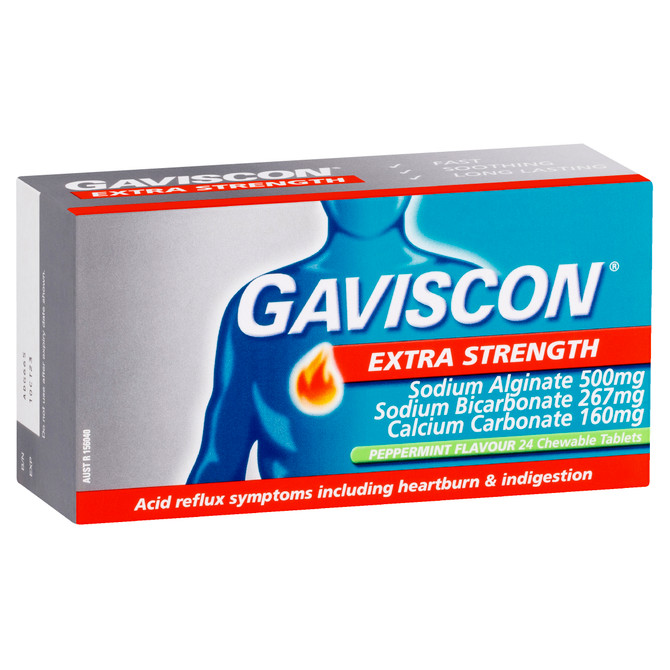 Gaviscon Extra Strength 500mg Peppermint Tablets 24