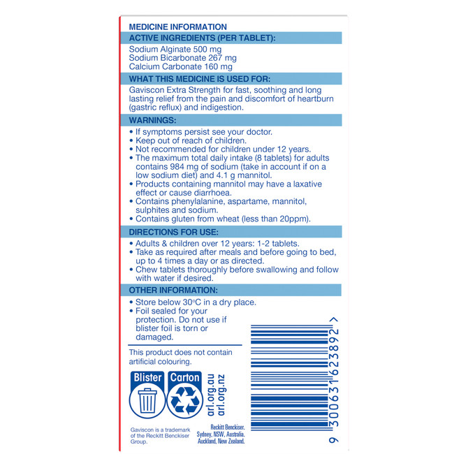 Gaviscon Extra Strength Peppermint Tablets 24 Pack