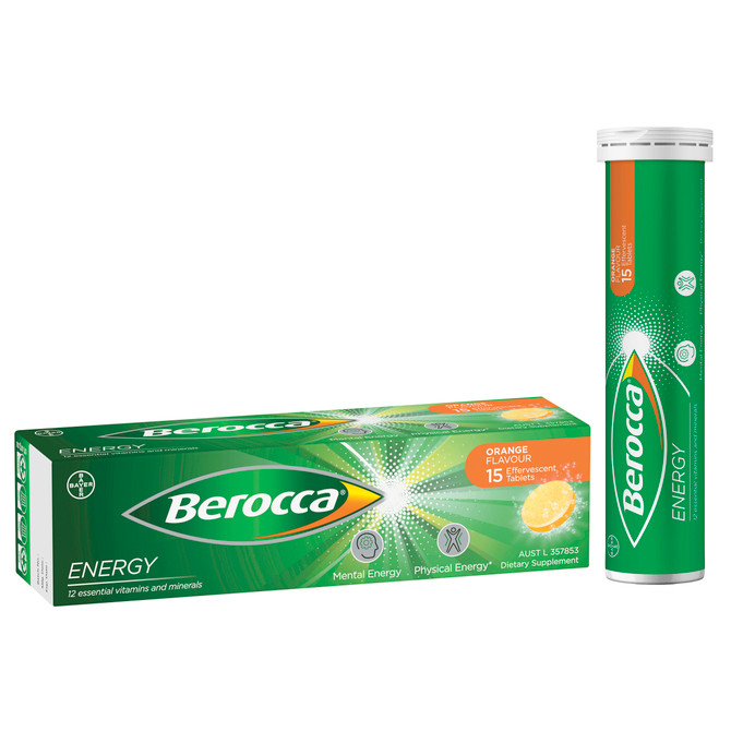 Berocca Energy Vitamin B & C Orange Flavour Effervescent Tablets 15 Pack