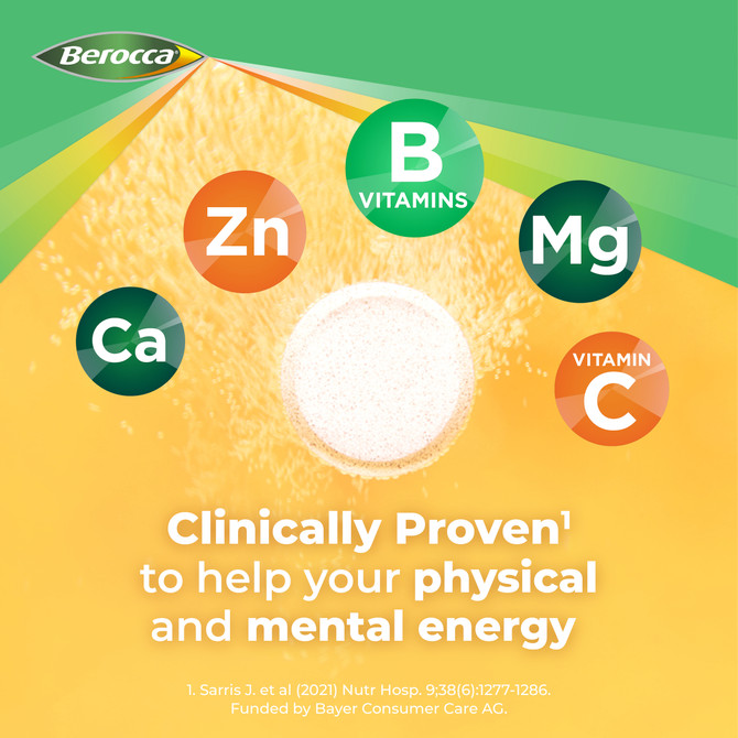 Berocca Energy Vitamin B & C Mango & Orange Flavour Effervescent Tablets 15 Pack