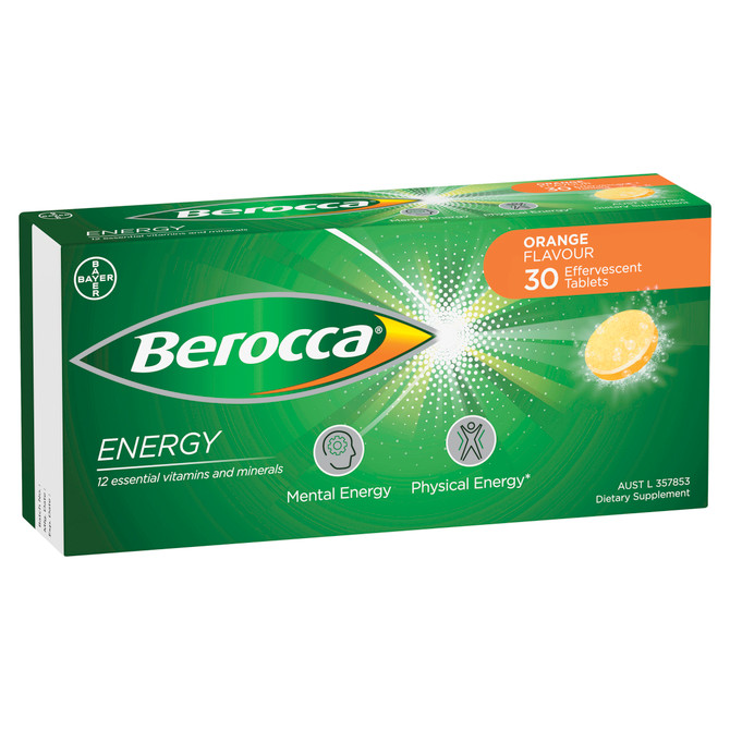 Berocca Energy Vitamin B & C Orange Flavour Effervescent Tablets 30 Pack