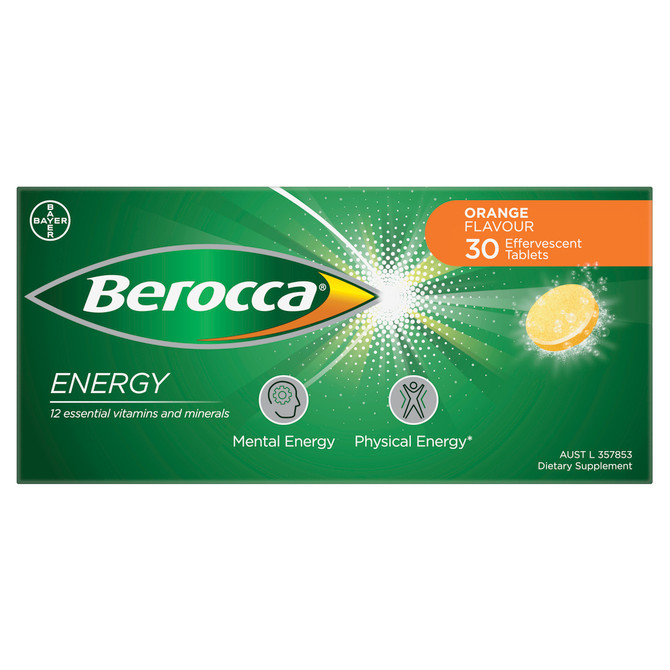 Berocca Energy Vitamin B & C Orange Flavour Effervescent Tablets 30 Pack