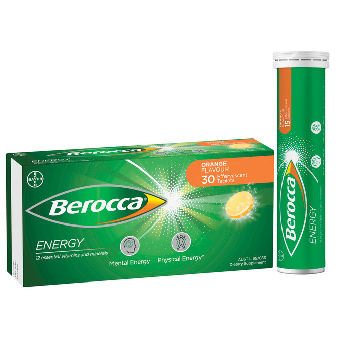 Berocca Energy Vitamin B & C Orange Flavour Effervescent Tablets 30 Pack