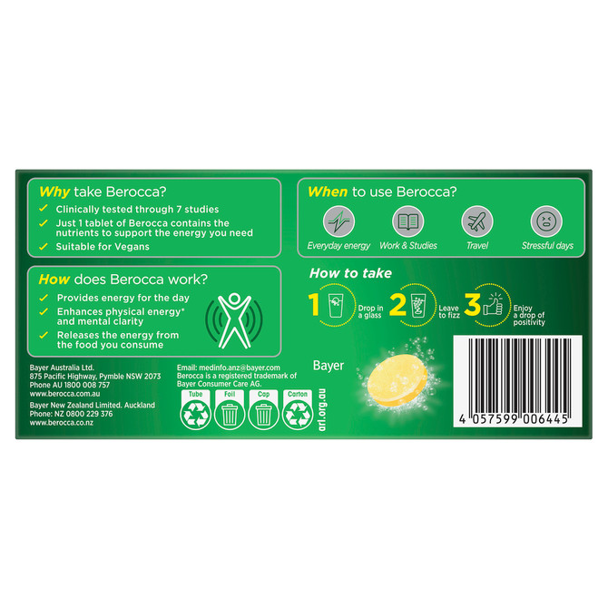 Berocca Energy Vitamin B & C Mango & Orange Flavour Effervescent Tablets 30 Pack
