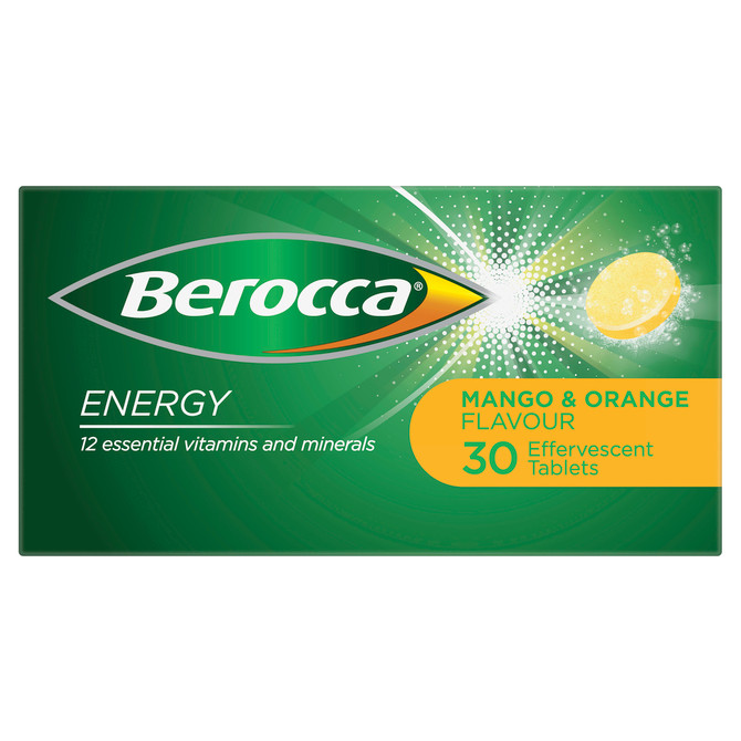 Berocca Energy Vitamin B & C Mango & Orange Flavour Effervescent Tablets 30 Pack