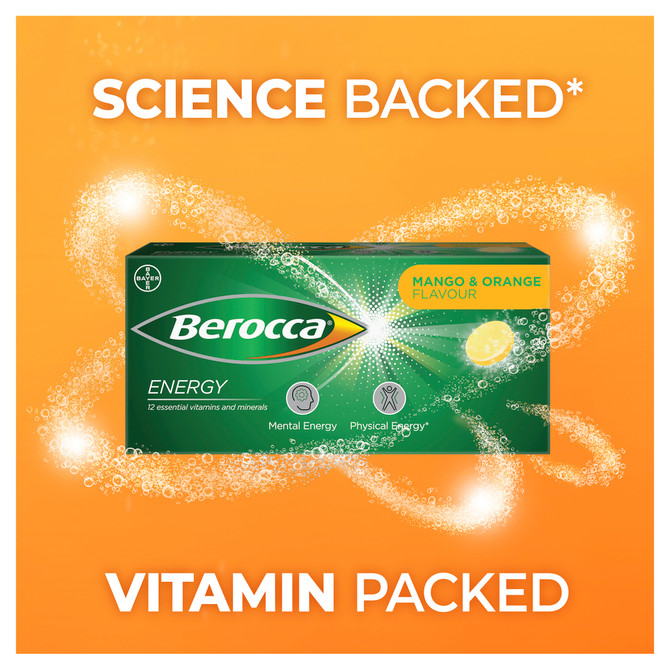 Berocca Energy Vitamin B & C Mango & Orange Flavour Effervescent Tablets 30 Pack