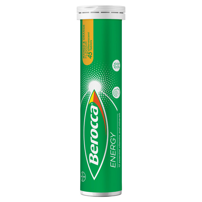 Berocca Energy Vitamin B & C Mango & Orange Flavour Effervescent Tablets 45 Pack