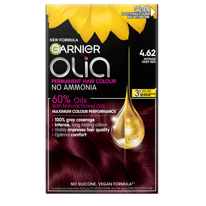 Garnier Olia Permanent Hair Colour, No Ammonia, 60% Oils for no visible damage, 4.62 Intense Deep Red