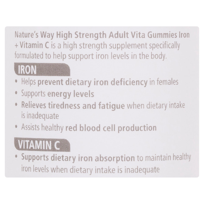 Nature's Way High Strength Adult Vita Gummies Iron + Vitamin C 65's