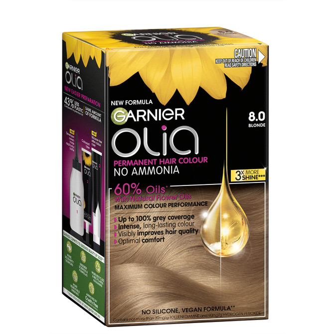 Garnier Olia Permanent Hair Colour, No Ammonia, 60% Oils for no visible damage, 8.0 Blonde