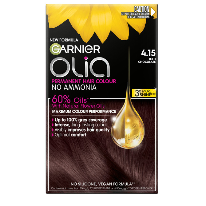 Garnier Olia 4.15 Iced Chocolate Permanent Hair Colour No Ammonia, 60% Oils