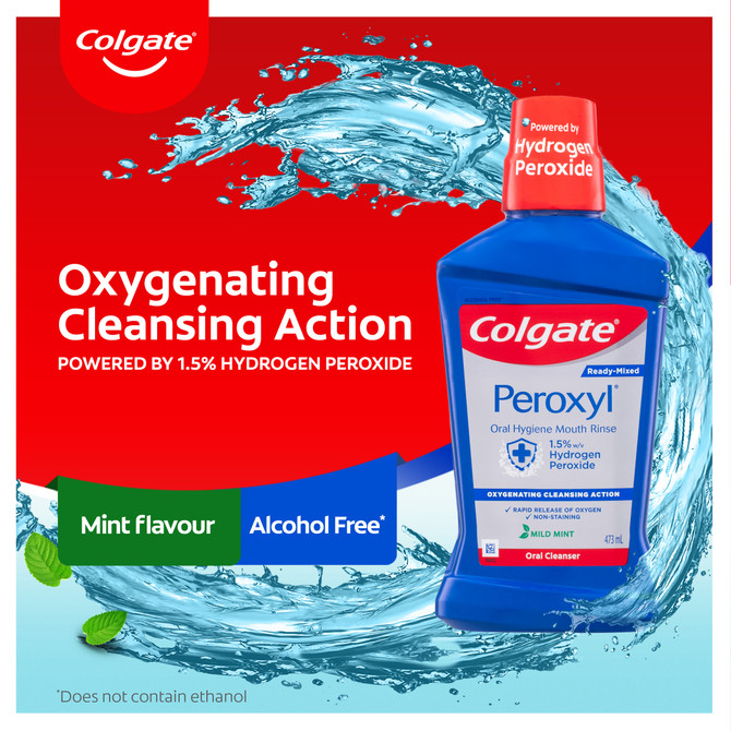 Colgate Peroxyl Oral Hygiene Mouth Rinse Mouthwash, 473mL, Mild Mint with 1.5% Hydrogen Peroxide
