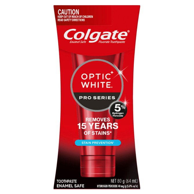 Colgate Optic White Pro Series Stain Prevention Teeth Whitening Toothpaste, 80g, Enamel Safe, with 5% Hydrogen Peroxide