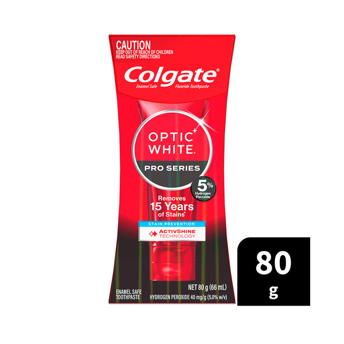 Colgate Optic White Pro Series Stain Prevention Teeth Whitening Toothpaste, 80g, Enamel Safe, with 5% Hydrogen Peroxide