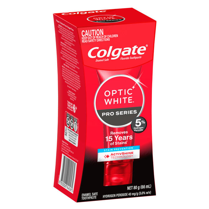 Colgate Optic White Pro Series Stain Prevention Teeth Whitening Toothpaste, 80g, Enamel Safe, with 5% Hydrogen Peroxide