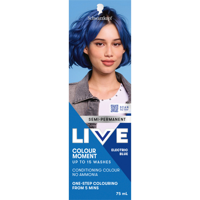 Schwarzkopf Live Colour Blue Hair Dye Electric Blue Semi Permanent 75ml