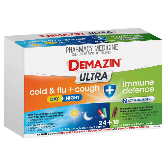 Demazin Ultra Cold & Flu + Cough + Immune Defence 34 Capsules