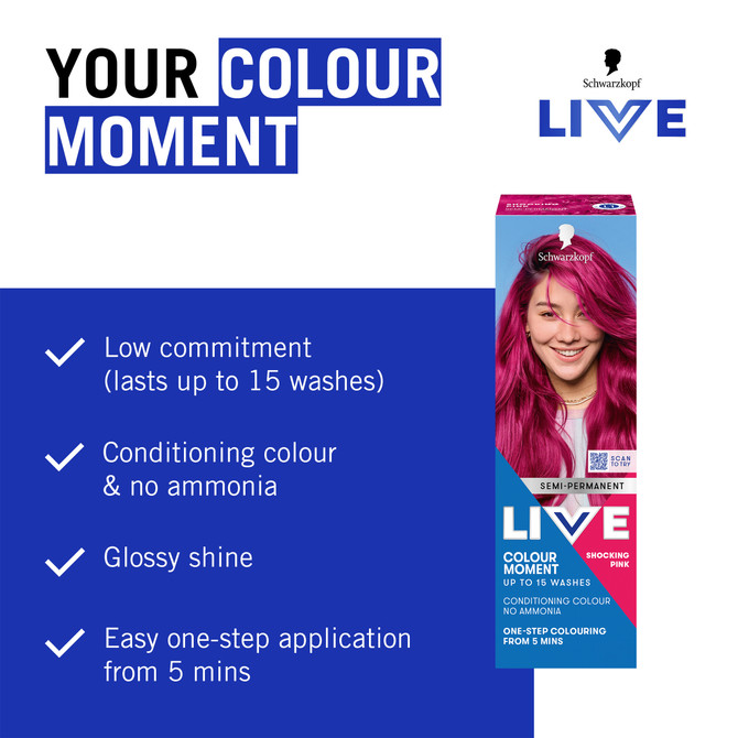 Schwarzkopf Live Colour Pink Hair Dye Shocking Pink Semi Permanent 75ml