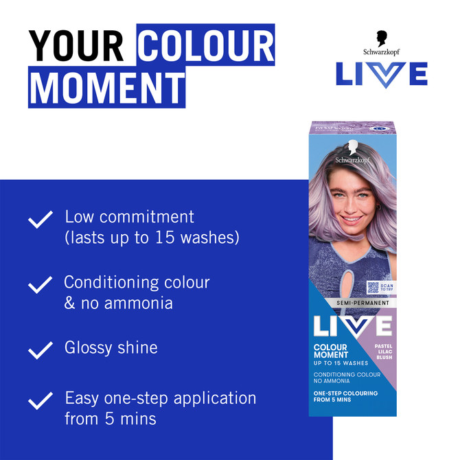 Schwarzkopf Live Colour Purple Hair Dye Lilac Blush Semi Permanent 75ml