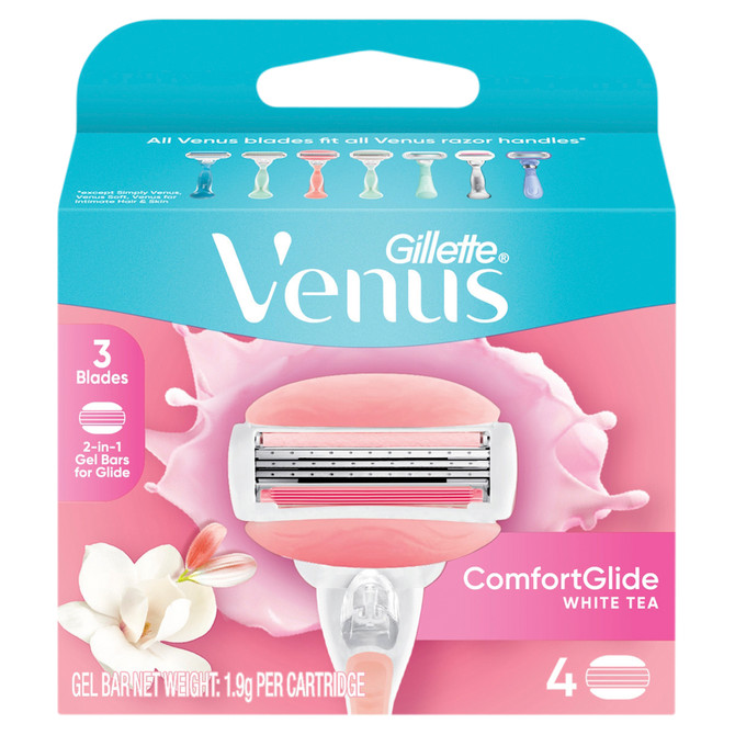 Gillette Venus Comfortglide White Tea Women's Razor Blade Refills, with Flexible Soap Bars  - 4 Count