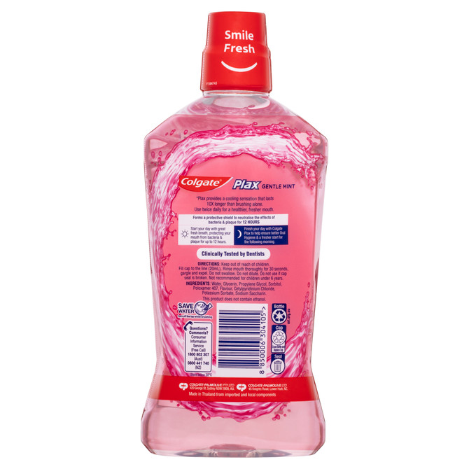 Colgate Plax Antibacterial Mouthwash 1L, Gentle Mint, Alcohol Free, Bad Breath Control