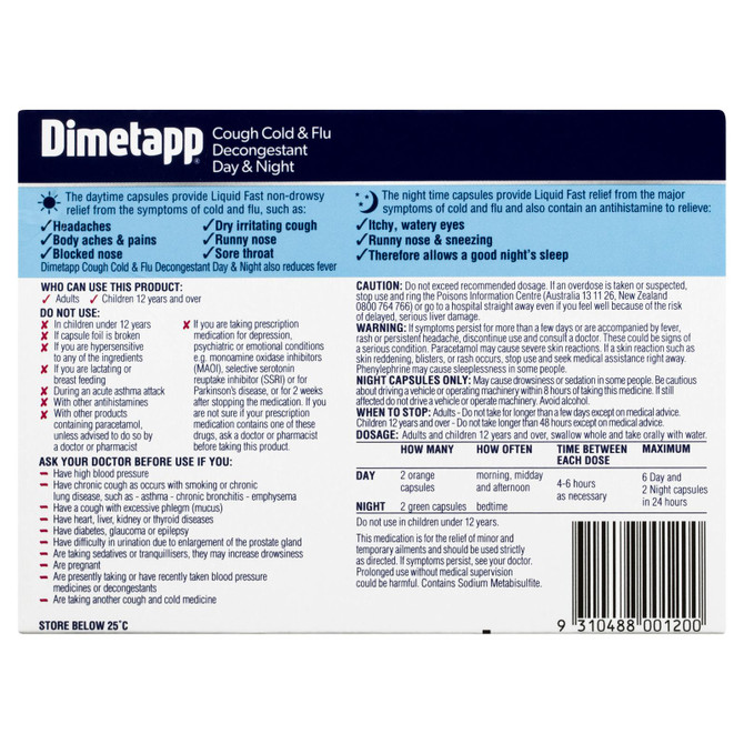 Dimetapp PE Day + Night Cough Cold + Flu 24 Liquid Caps