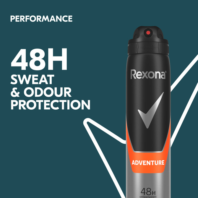 Rexona Men Deodorant aerosol antiperspirant Adventure 48-hour sweat and odour protection 250 mL