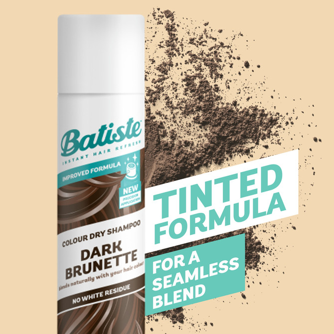 Batiste Dark Brunette Dry Shampoo |Peach & Vanilla Praline Fragrance | Tinted Formula |No white residue | 200mL