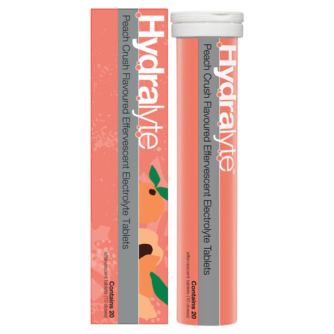 Hydralyte Effervescent Electrolyte Tablets Peach Crush Flavoured 20 Tablets