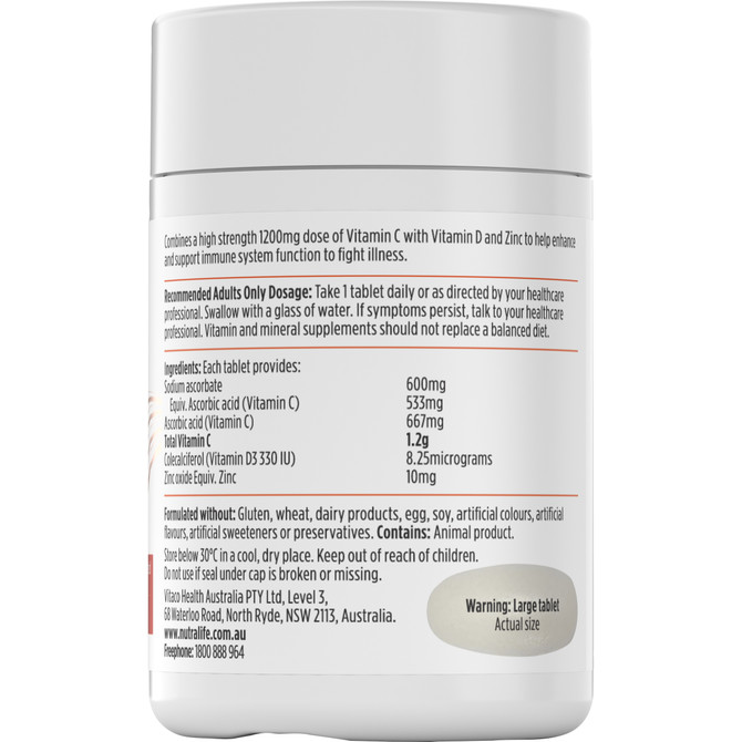 Nutra-Life High Strength Vit C + Vit D + Zinc 60tablets