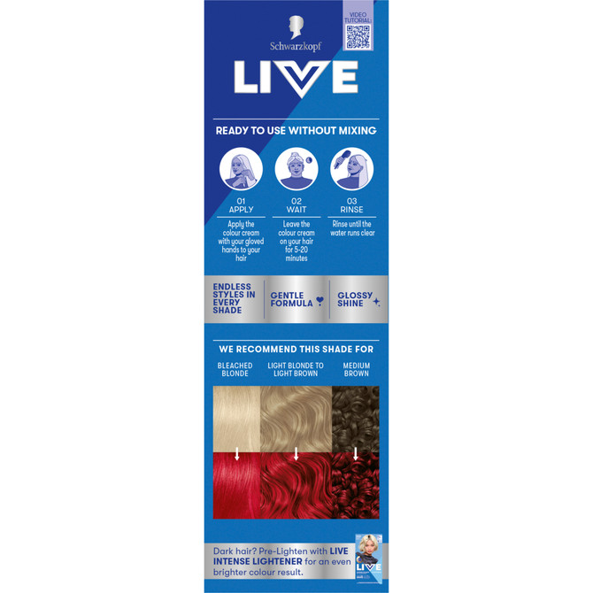 Schwarzkopf Live Colour Red Hair Dye Pillar Box Red Semi Permanent 75ml