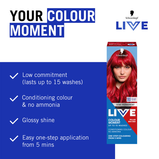 Schwarzkopf Live Colour Red Hair Dye Pillar Box Red Semi Permanent 75ml