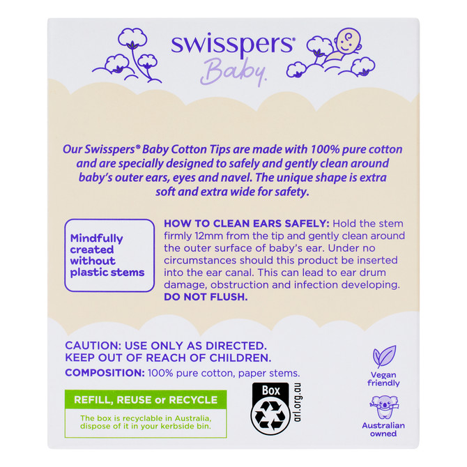 Swisspers Baby Cotton Tips Paper Stems 40 Pack
