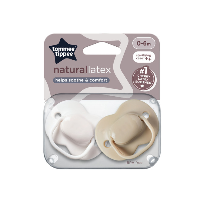 Tommee Tippee Cherry Latex Soother, 0-6 months, pack of 2 soothers with 100% natural latex baglet