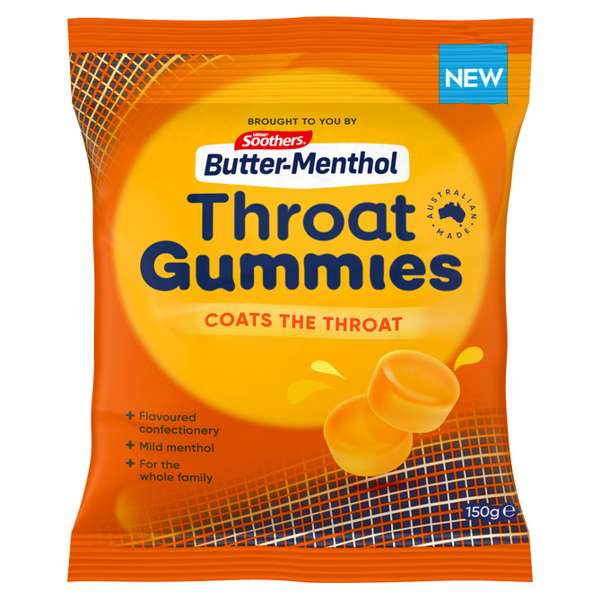 Throat Gummies flavoured by Butter Menthol 150g Bag 
