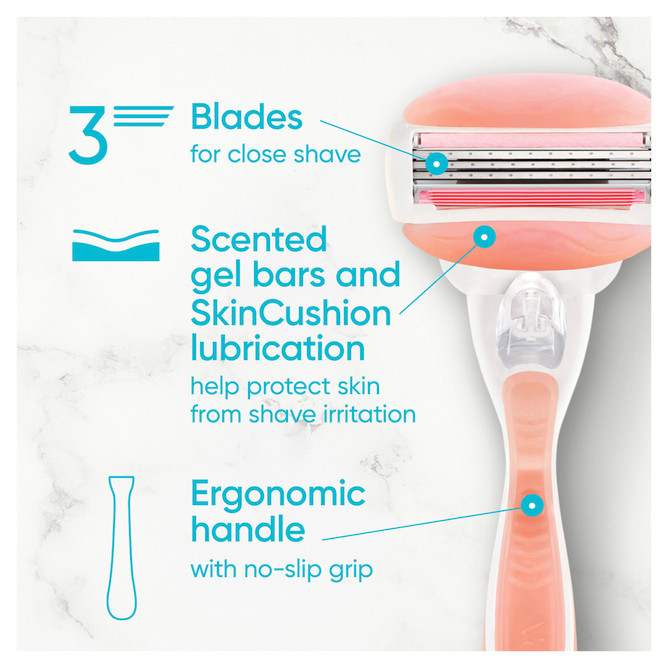 Gillette Venus Comfortglide White Tea Women's Razor, with flexible soap bars, 1 Razor Handle + 2 Blade Refills