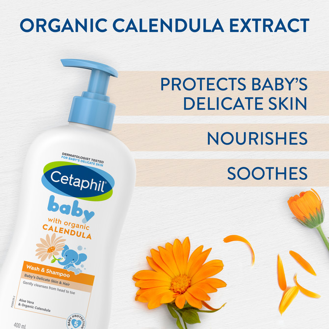 Cetaphil Baby Gentle Wash & Shampoo, Organic Calendula 400mL