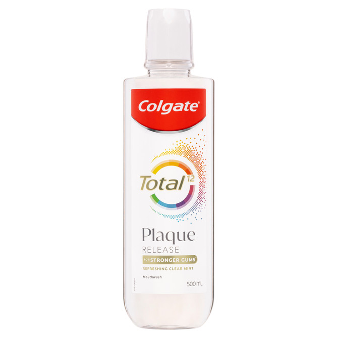 Colgate Total Plaque Release Mouthwash, 500mL, Refreshing Clear Mint, for Stronger Gums