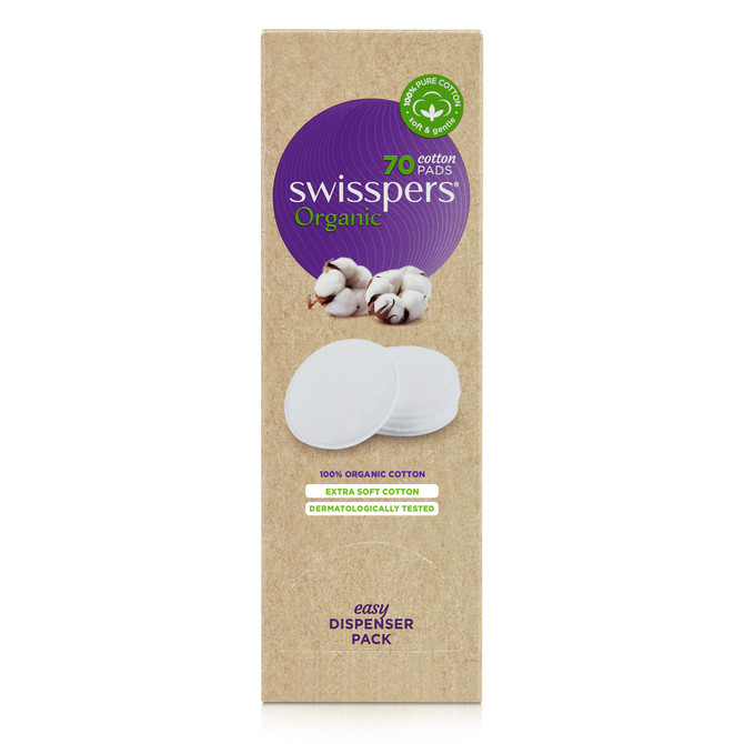 Swisspers Organic Cotton Pads 70 Pack - Eco Dispenser